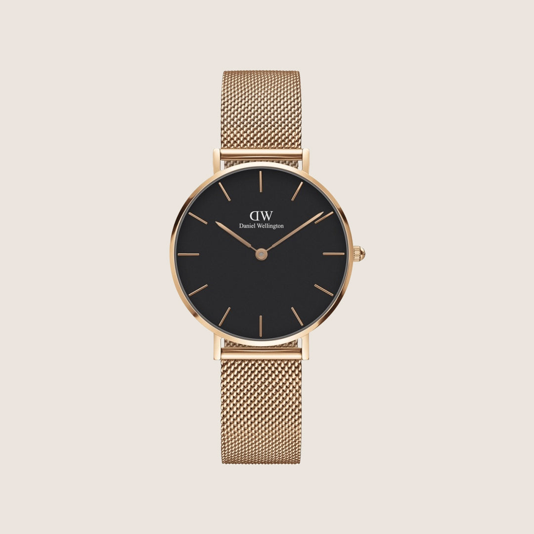 Daniel Wellington Women's Petite Black Melrose Rose Gold Black Dial Watch DW00100161