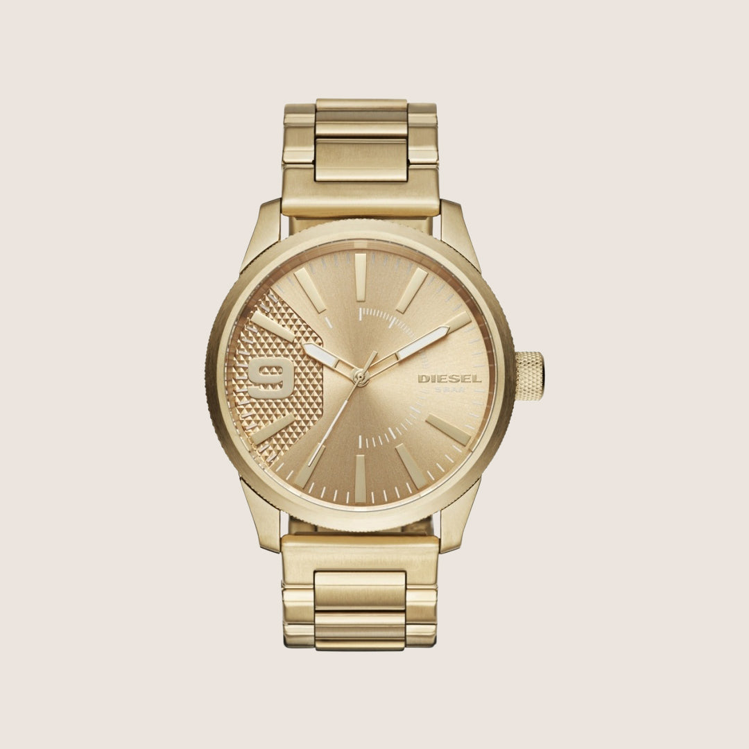 Diesel Mens RASP Gold Dial Gold Steel Bracelet Watch DZ1761