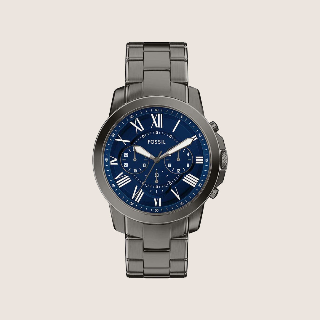 Fossil Mens Grant Blue Chronograph Gunmetal Watch FS6133