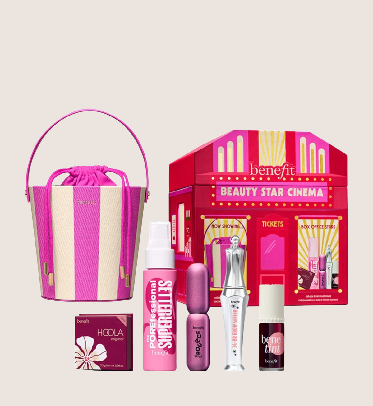 Benefit Beauty Star Cinema 24-HR Brow Setter, Hoola & Benetint Makeup Gift Set With Limited Edition Beauty Bag Beauty Gift Set For Her