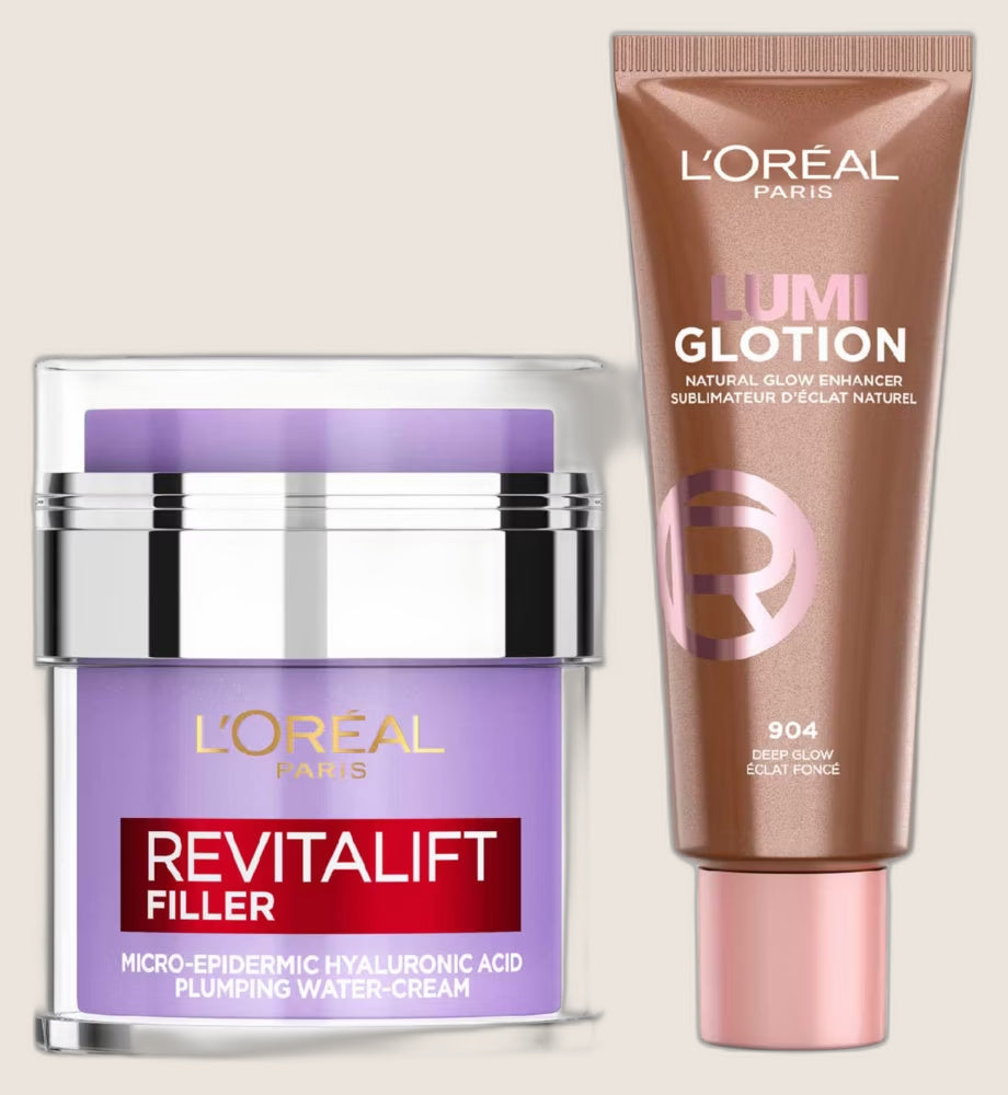 L'Oréal Paris Glotion Deep Glow and Revitalift Hyaluronic Acid Water Cream Duo