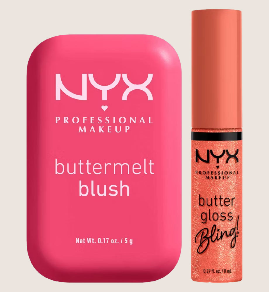 NYX Professional Makeup Buttermelt Blush Getting Butta & Buttergloss Bling Gloss Dripped Out Duo Lip Gloss & Blush Set