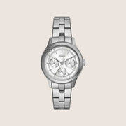 Fossil Women's Brynn Silver Crystal Bracelet Day/Date Analogue Watch BQ3992