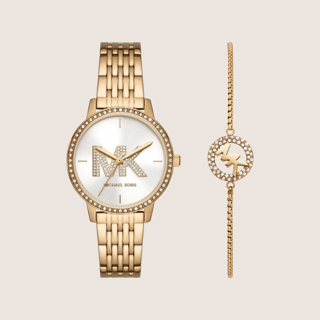 Michael Kors Women's Melissa Clear Stone-Set White Dial Watch MK1051SET