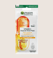 Garnier SkinActive Anti Fatigue Ampoule Sheet Mask Pineapple & 1% Vitamin C With Vitamin C