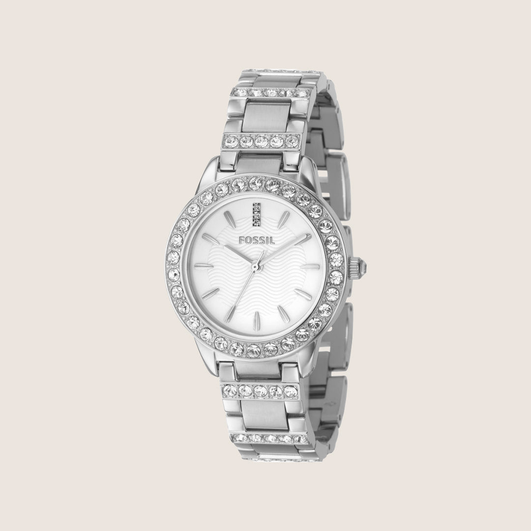 Fossil Women's Silver Stone-Set Crystal Bracelet Analogue Watch ES2362