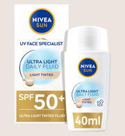NIVEA SUN UV Ultra Light SPF50+ Tinted Daily Face Fluid, Light, 40ml