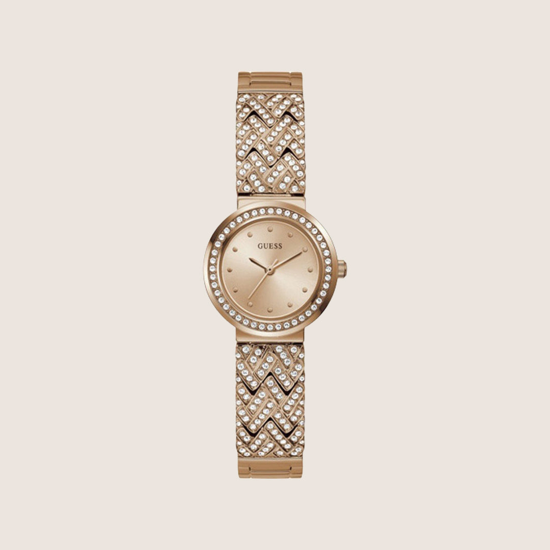Guess Women's Rose Gold Dial Watch Crystal-Set Rose Gold Dial GW0476L3