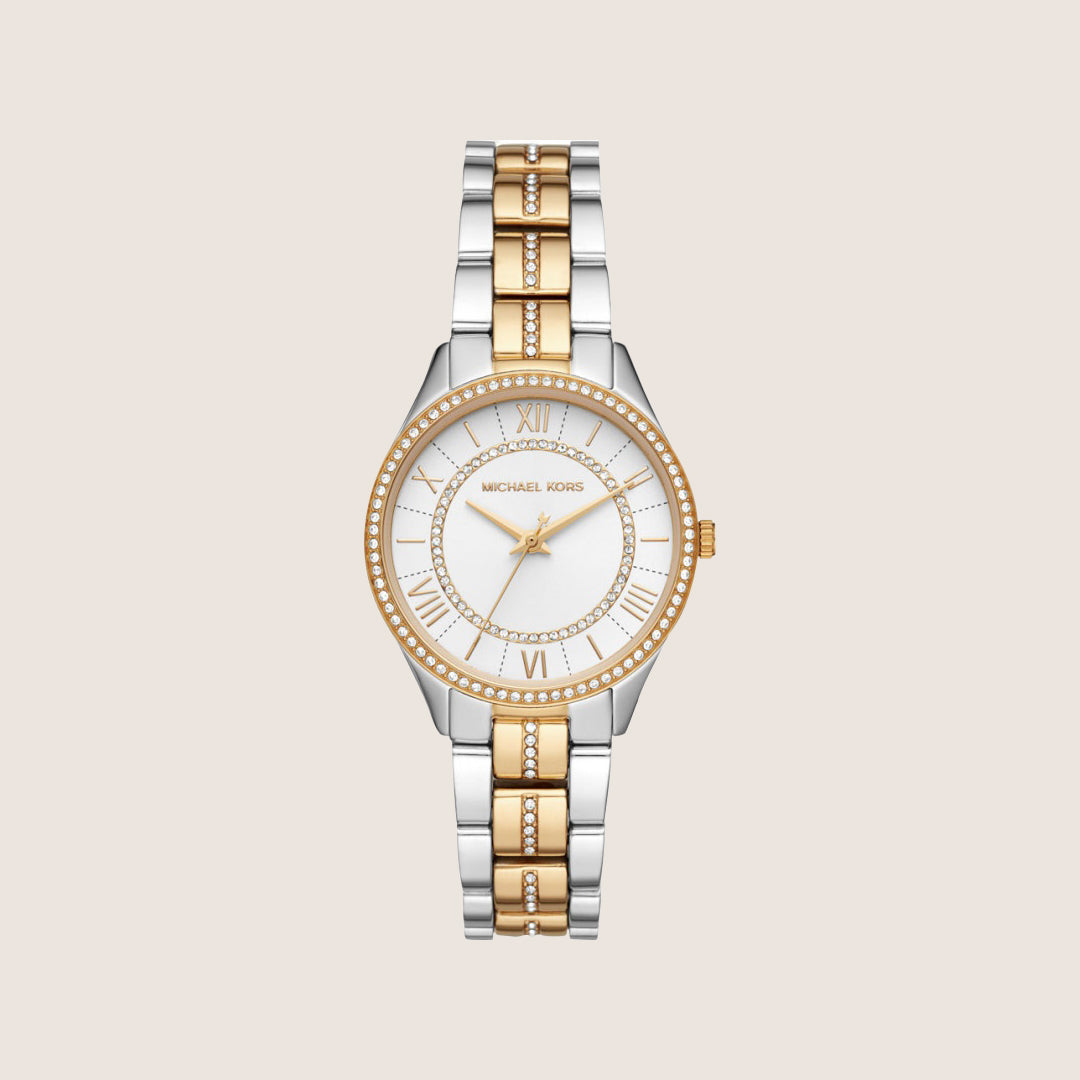 Michael Kors Women's Lauryn Clear Stone-Set White Dial Watch MK4454