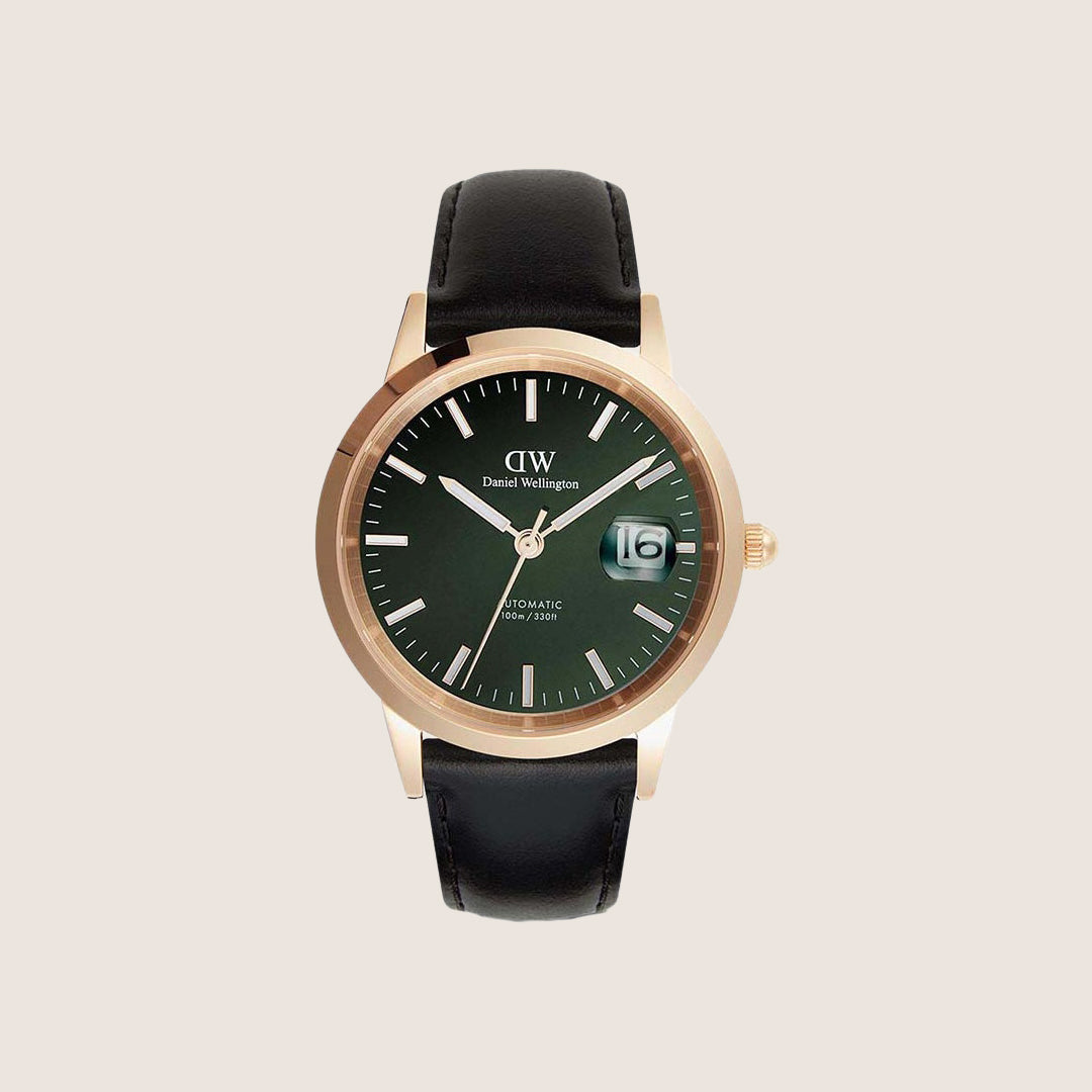 Daniel Wellington Mens Iconic Lumine Rose Gold Green Dial Automatic 40mm Watch DW00100...