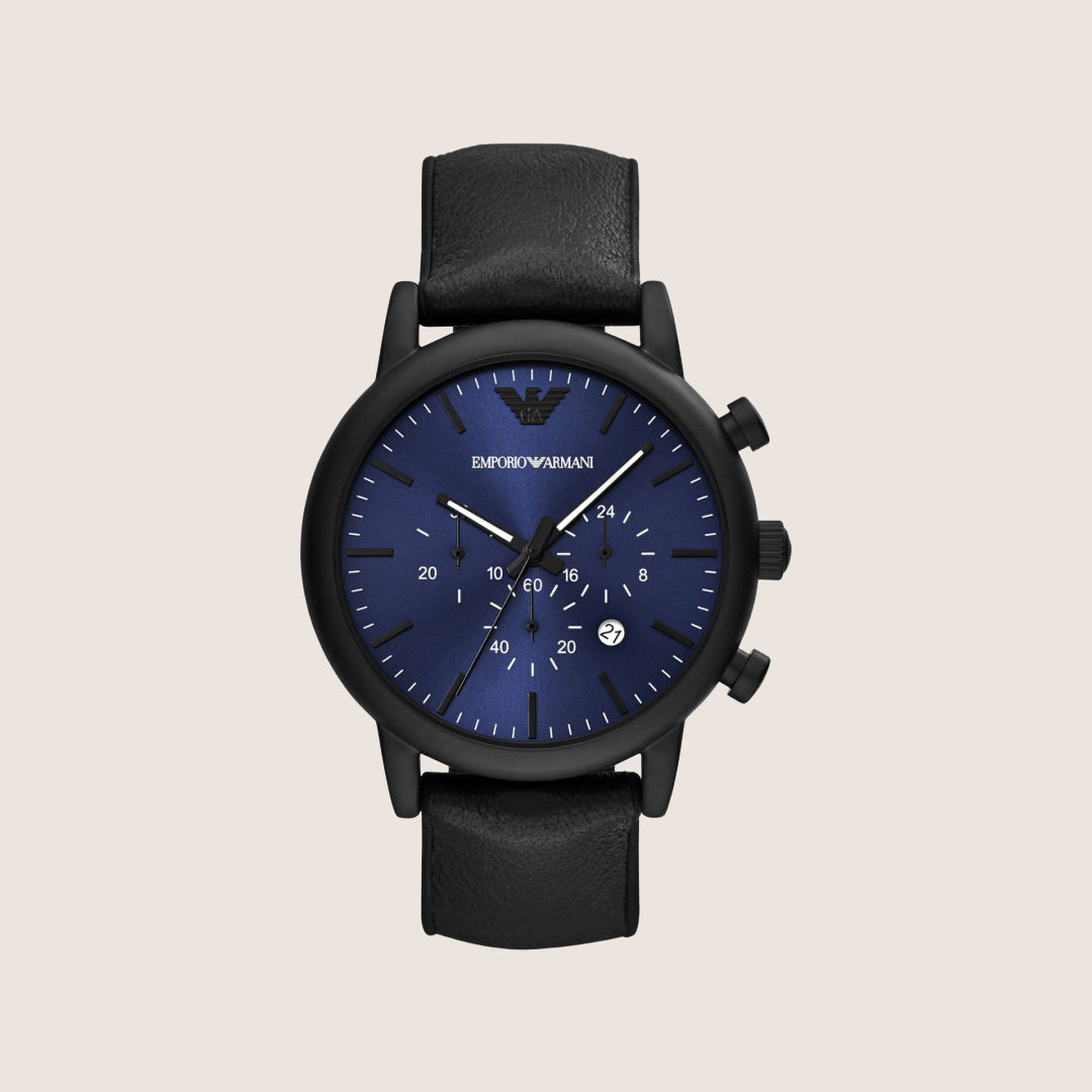 Emporio Armani Men's Watch Black Dial Black Leather Strap AR11351
