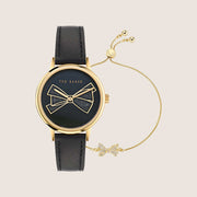 Ted Baker Ladies Phylipa Iconic Gold Black Leather Watch and Bracelet Gift Set BKGFW2402