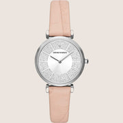 Emporio Armani Pink Leather Strap Silver Dial Ladies Watch AR11543