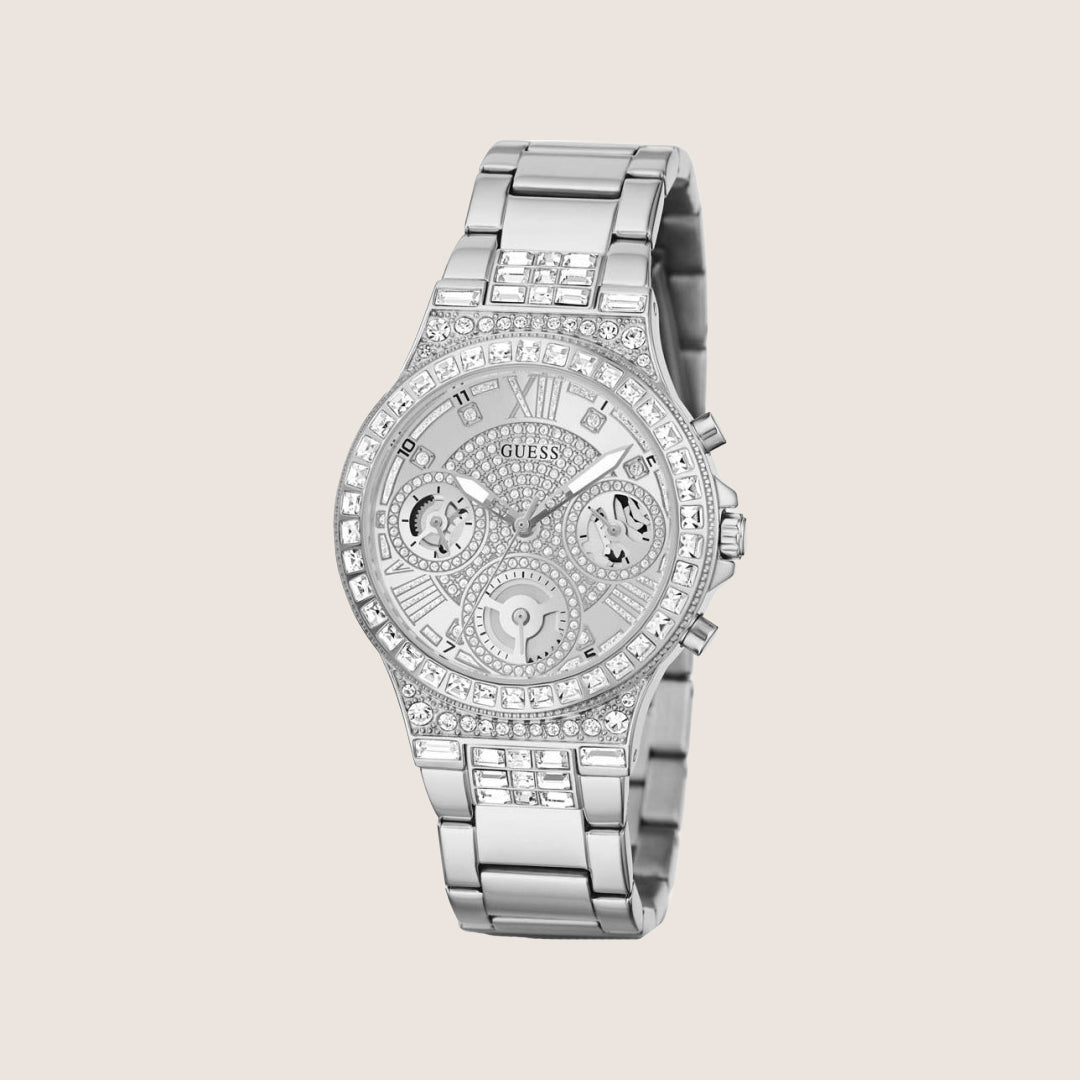 Guess Women's Moonlight Watch Crystals-Set Silver Dial GW0320L1