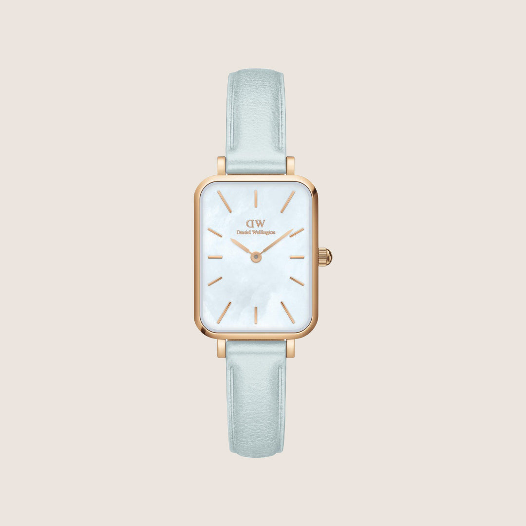 Daniel Wellington Women's Quadro Rose Gold Leather Blue Dial Watch DW00100638