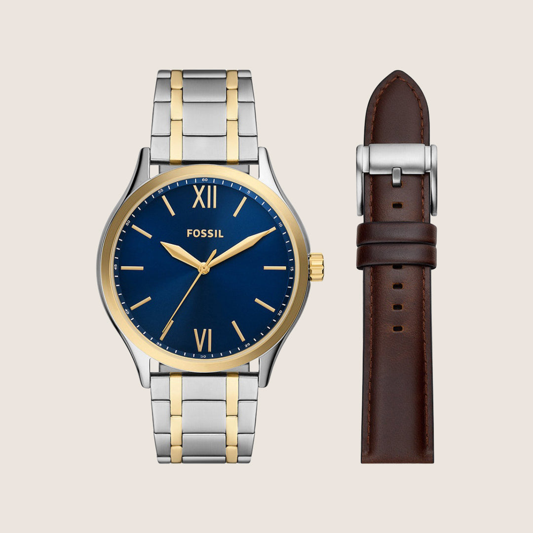 Fossil Mens Fenmore Blue Dial Watch and Strap Gift Set BQ2786SET