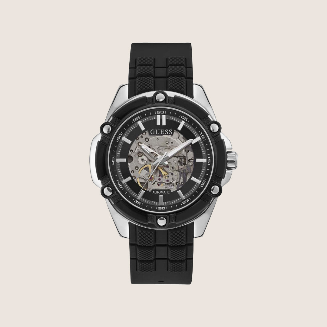Guess Mens Bolt Watch Black, Transparent Dial GW0061G1
