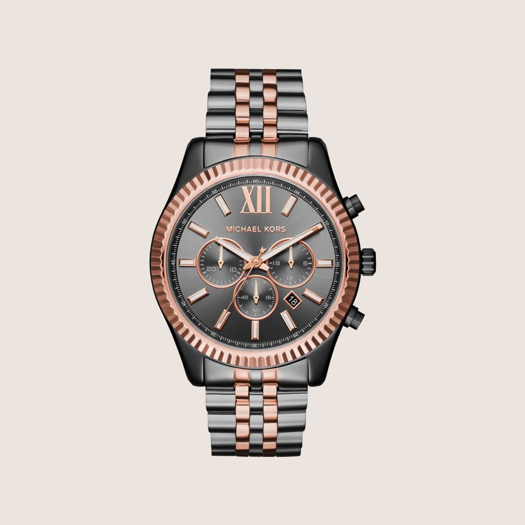 Michael Kors Men's Lexington Chronograph Gunmetal Dial Two-Tone Stainless Steel Watch MK8561
