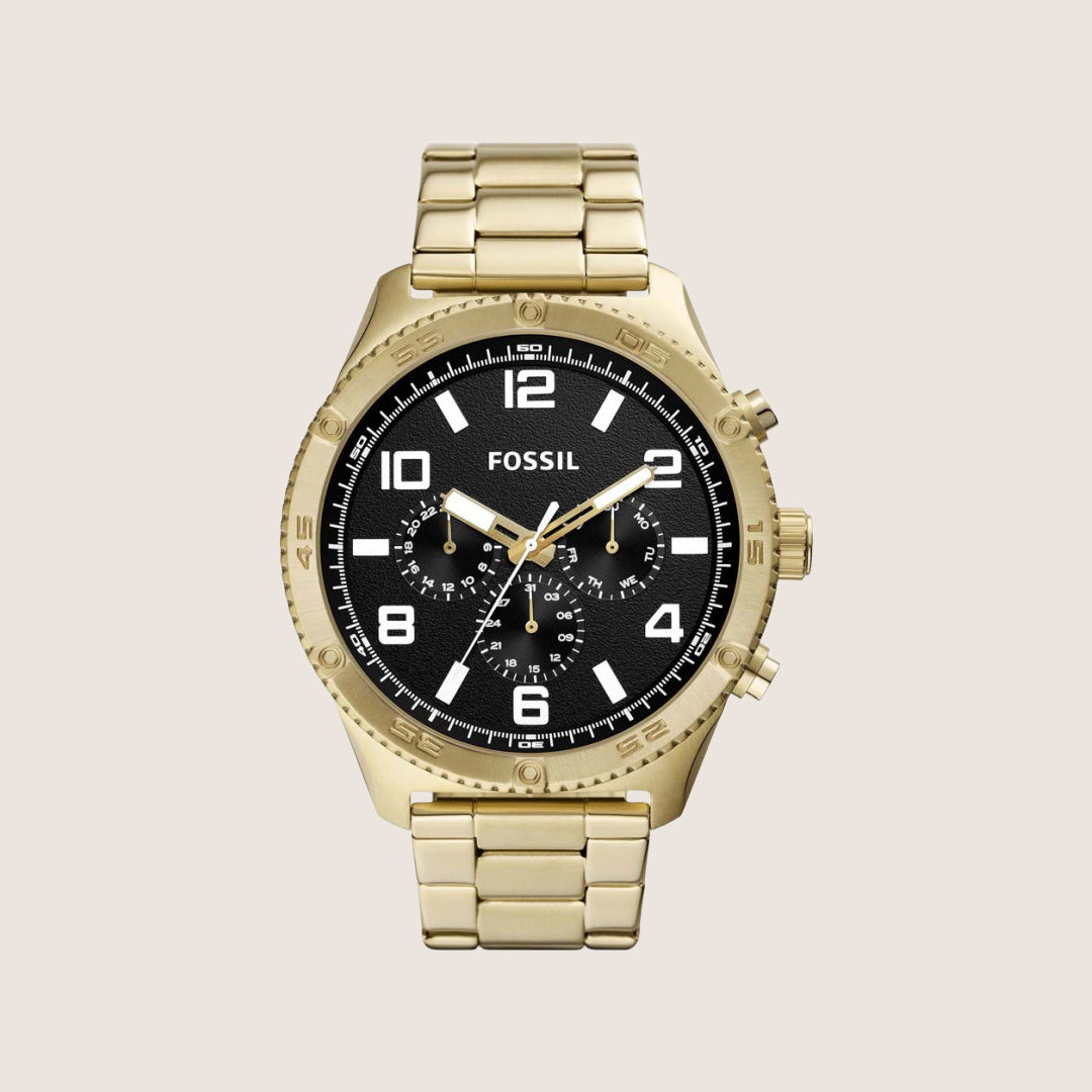 Fossil Mens Brox Black Dial Gold Watch BQ2824