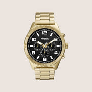 Fossil Mens Brox Black Dial Gold Watch BQ2824