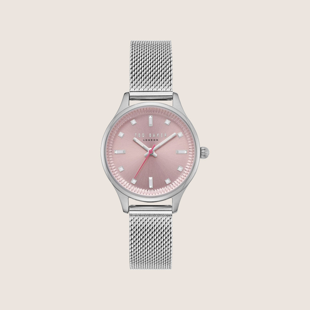 Ted Baker Ladies Silver Pink Dial Bracelet Watch TE50650001