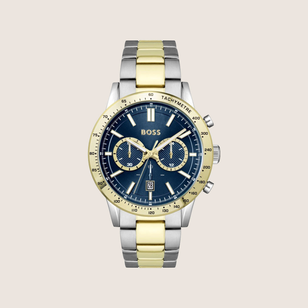 BOSS Men's Chronograph Blue Dial Tachymeter Two-Tone Bracelet Watch 1514163
