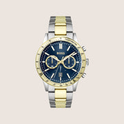 BOSS Men's Chronograph Blue Dial Tachymeter Two-Tone Bracelet Watch 1514163