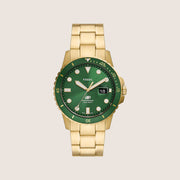 Fossil Mens Blue Dive Green Dial Steel Watch FS5950
