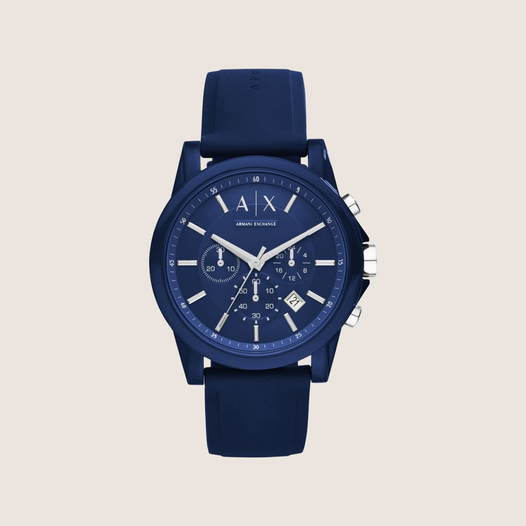 Armani Exchange Men's Sport Watch Royal Blue Dial Blue Silicone Strap AX1327