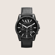 Armani Exchange Men's Dress Watch Black Chronograph Black Leather Strap AX2098