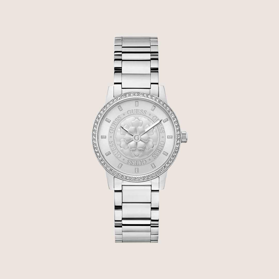 Guess Women's Petal Watch Crystal-Set Silver Dial GW0747L1
