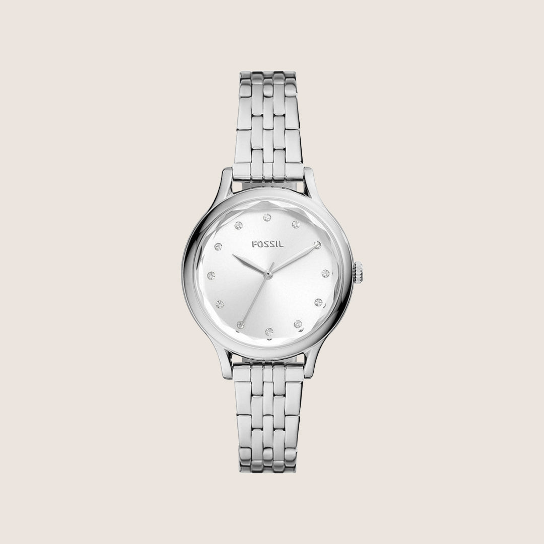 Fossil Women's Laney Silver Crystal Bracelet Analogue Watch BQ3861