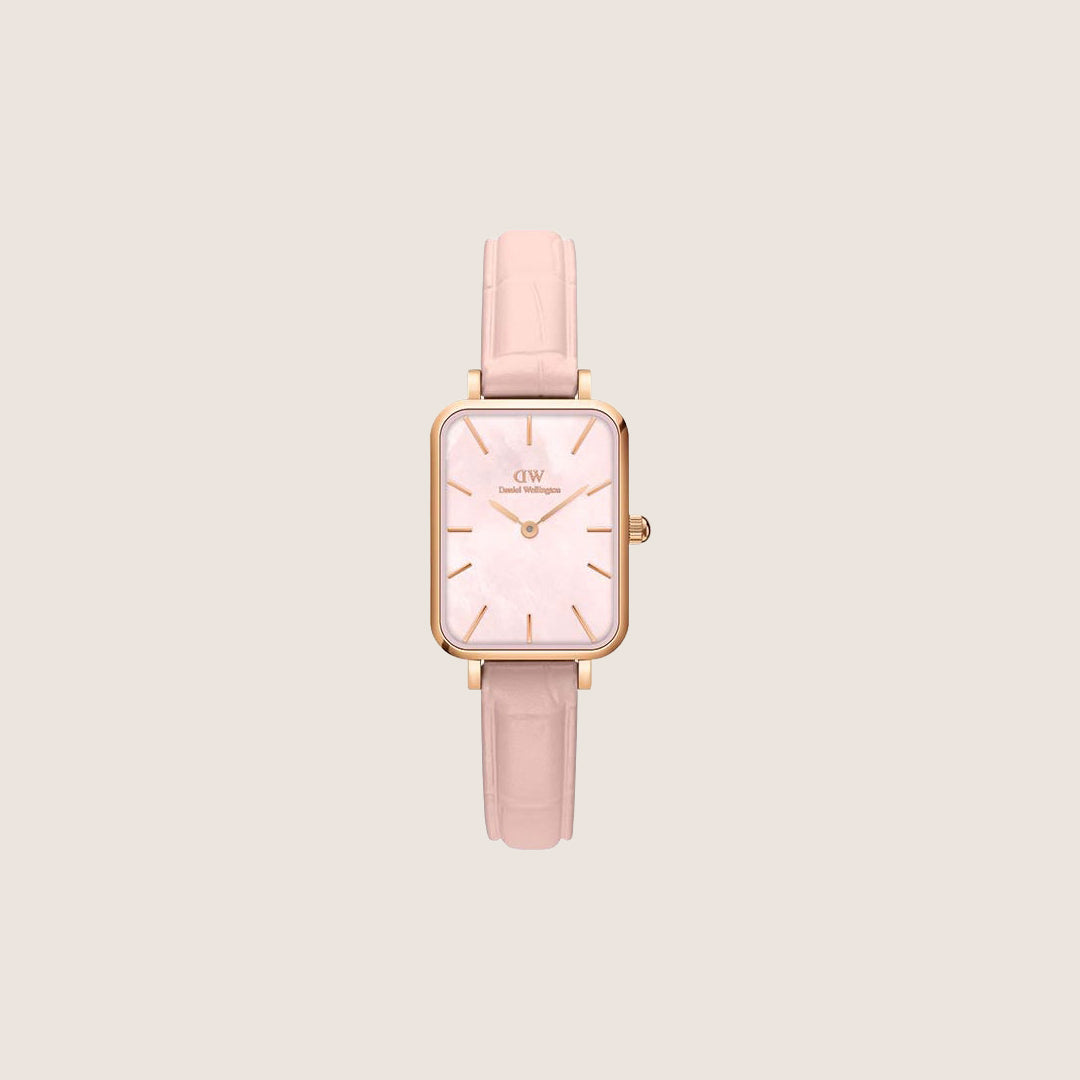 Daniel Wellington Women's Quadro Rouge Rose Gold Mother-of-Pearl Leather Dial Watch DW00100508