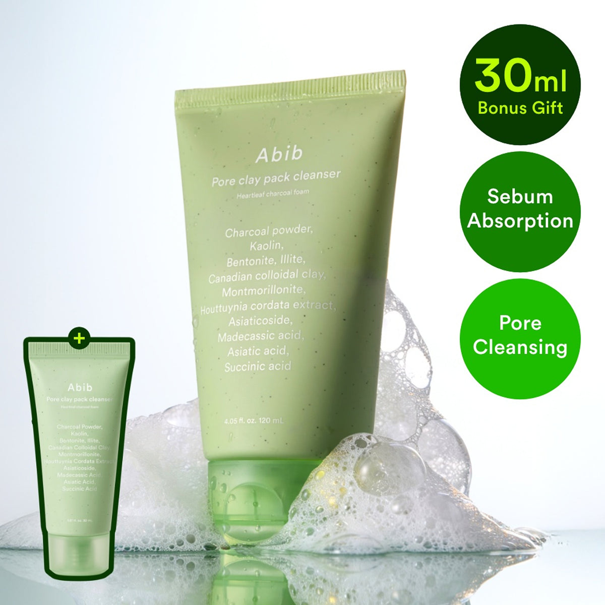 Abib Pore Clay Pack Cleanser Heartleaf Charcoal Foam 120ml Set (+30ml)