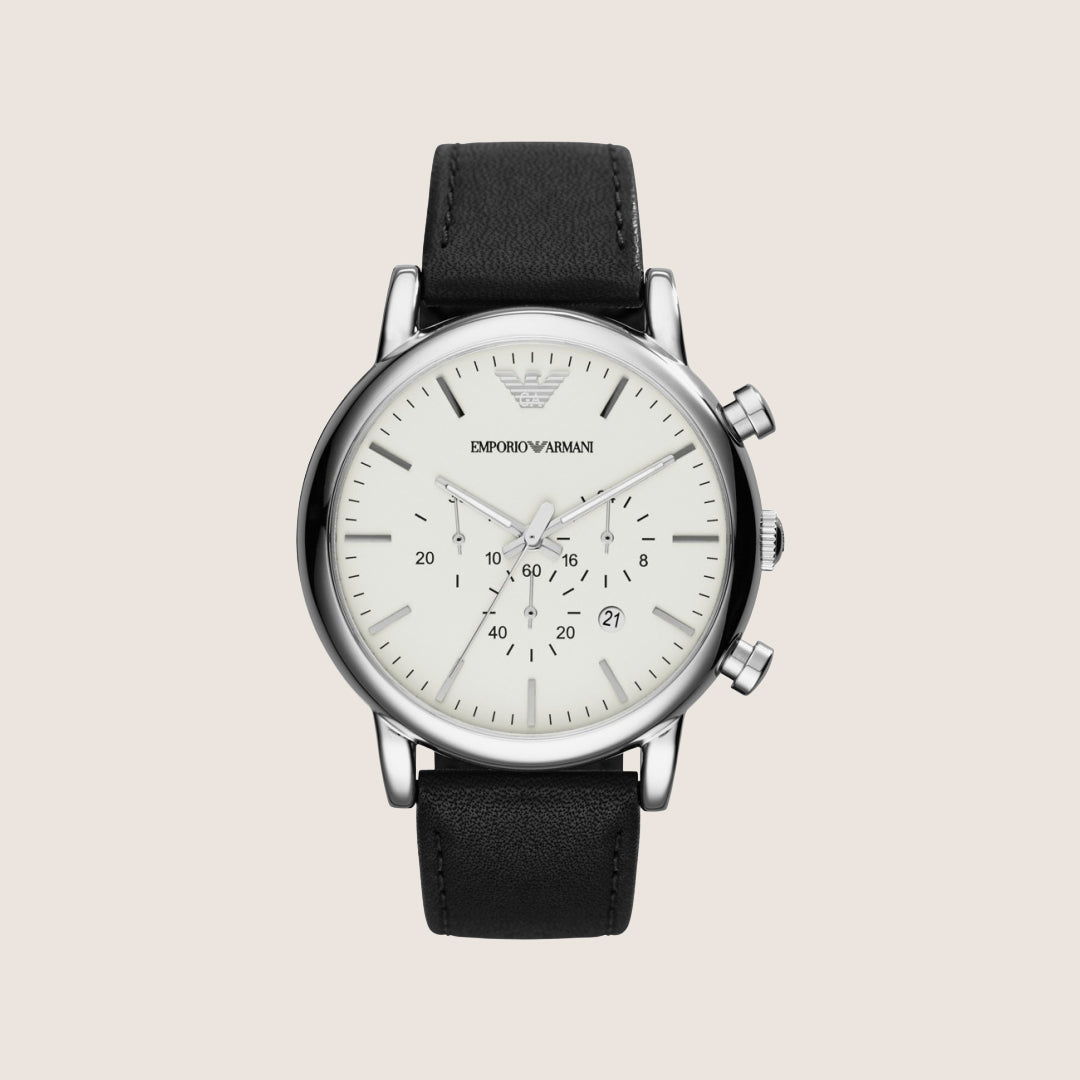 Emporio Armani Men's Classic Chronograph Watch Vintage Leather Strap AR1807