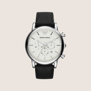 Emporio Armani Men's Classic Chronograph Watch Vintage Leather Strap AR1807