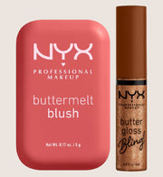 NYX Professional Makeup Buttermelt Blush Feeling Butta 02 & Buttergloss Bling Pay me in Gold Lip Gloss Duo Lip Gloss & Blush Set
