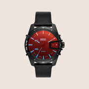 Diesel Mens Caged Analogue Black Dial Black Leather Strap Watch DZ1948