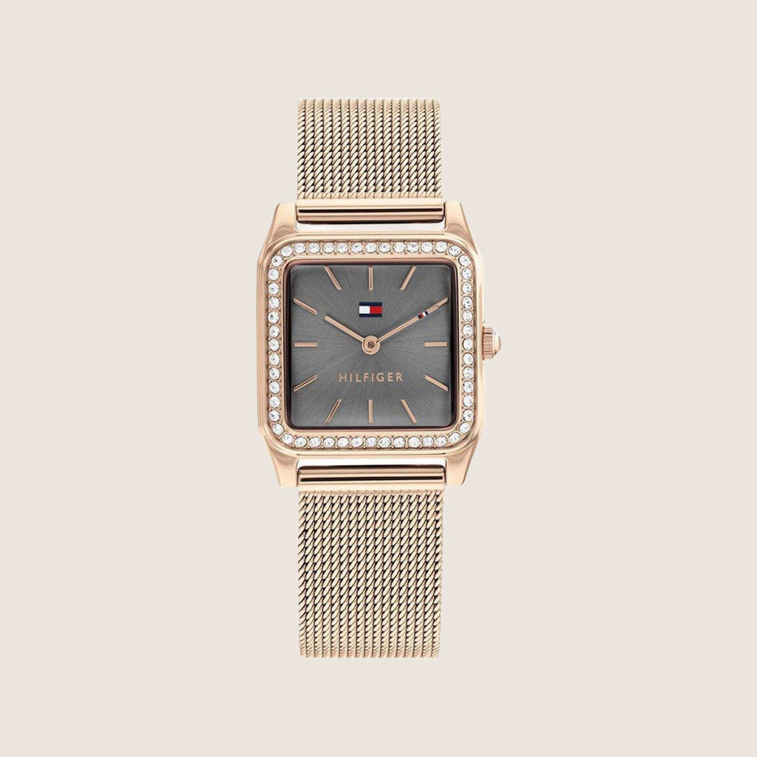 Tommy Hilfiger Women's Toni Square Crystal-Set Rose Gold Grey Dial 1782610