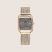 Tommy Hilfiger Women's Toni Square Crystal-Set Rose Gold Grey Dial 1782610