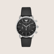 Emporio Armani Men's Watch Black Dial Black Leather Strap AR11143