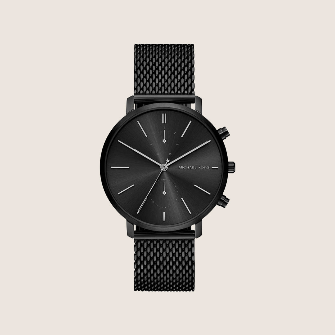 Michael Kors Men's Blake Black Dial Silver Case Black Leather Strap Watch MK9211