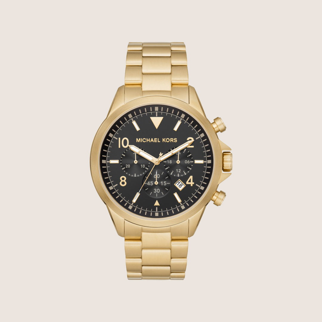 Michael Kors Men's Gage Chronograph Black Dial Gold Bracelet Watch MK8827
