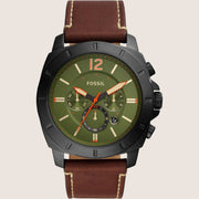 Fossil Men's Privateer Green Dial Brown Leather Watch BQ2760