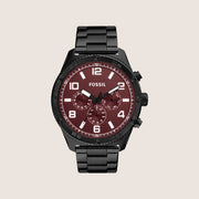 Fossil Mens Brox Burgundy Dial Steel Watch BQ2803