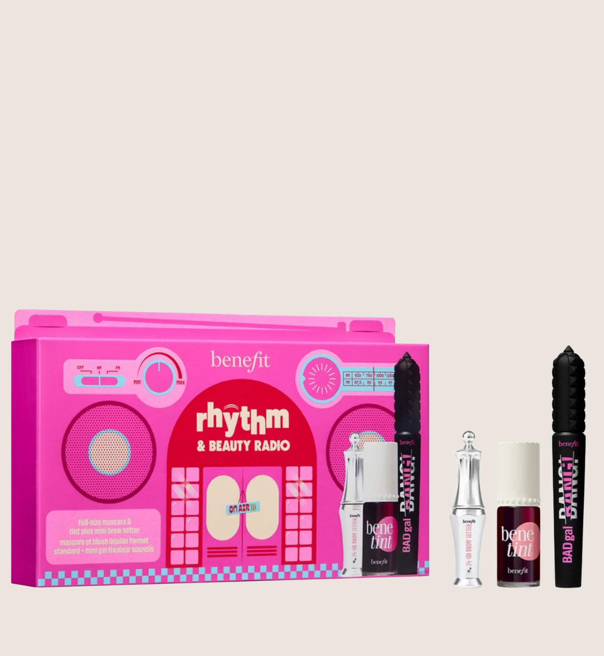 Benefit Rhythm & Beauty Radio BADgal BANG Mascara Brow & Benetint Lip Tint Beauty Gift Set For Her