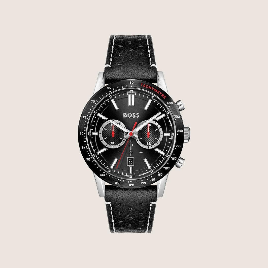 BOSS Men's Black Dial Two-Tone Case Black Leather Strap Watch 1513920