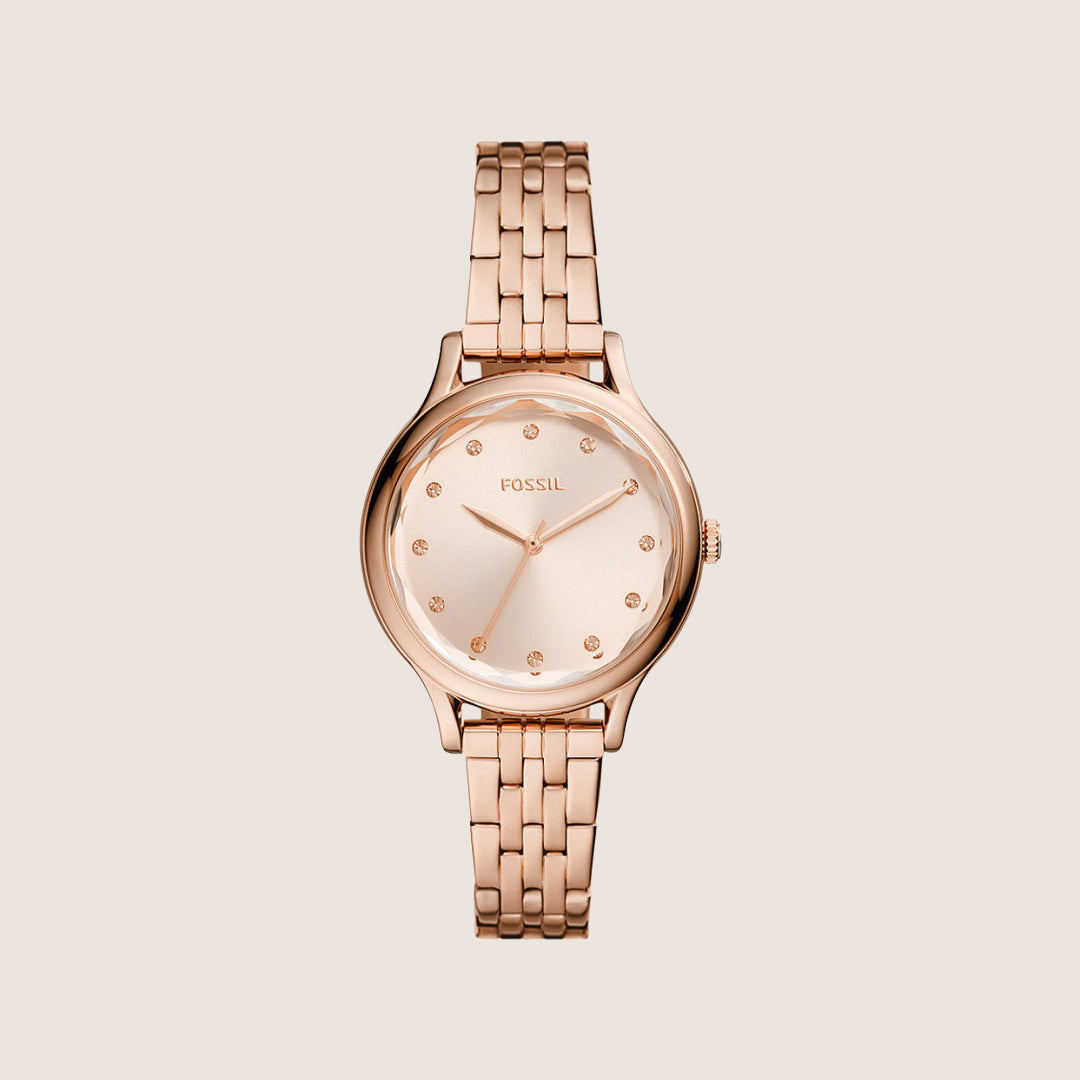 Fossil Women's Laney Rose Gold Crystal Bracelet Analogue Watch BQ3862