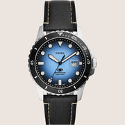 Fossil Men's Blue Dive Blue Dial Black Leather Watch FS5960