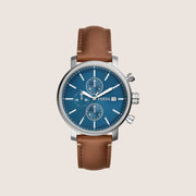 Fossil Mens Rhett Blue Dial Leather Watch BQ2847